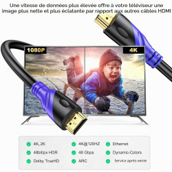 Câble HDMI 4K/60HZ 30m (HDMI 2.0, 18 Gbit/s) Connecteurs Plaqués or Ultra Haut Débit, Retour Audio Ethernet, Compatible avec Blu