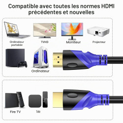 Câble HDMI 4K/60HZ 30m (HDMI 2.0, 18 Gbit/s) Connecteurs Plaqués or Ultra Haut Débit, Retour Audio Ethernet, Compatible avec Blu