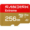 SANDISK Extreme Carte microSDHC UHS-I + SD Adapter, 256 Go (Jusqu’à 245 Mo/s en Lecture et 170 Mo/s en écriture, vidéo 5.3K, C10