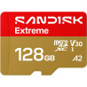 SANDISK Extreme Carte microSDHC UHS-I + SD Adapter, 128 Go (Jusqu’à 245 Mo/s en Lecture et 120 Mo/s en écriture, vidéo 5.3K, C10