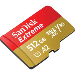 SANDISK Extreme Carte microSDHC UHS-I + SD Adapter, 512 Go (Jusqu’à 245 Mo/s en Lecture et 170 Mo/s en écriture, vidéo 5.3K, C10