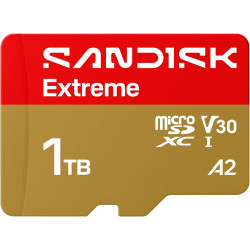 SANDISK Extreme Carte microSDHC UHS-I + SD Adapter, 1 to (Jusqu’à 245 Mo/s en Lecture et 170 Mo/s en écriture, vidéo 5.3K, C10, 