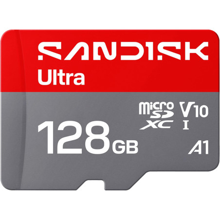 SANDISK Ultra Carte microSDXC 128 Go, UHS-I + SD Adapter (Jusqu’à 195 Mo/s Vitesses de Transfert, vidéos en Full HD, V10, U1, C1