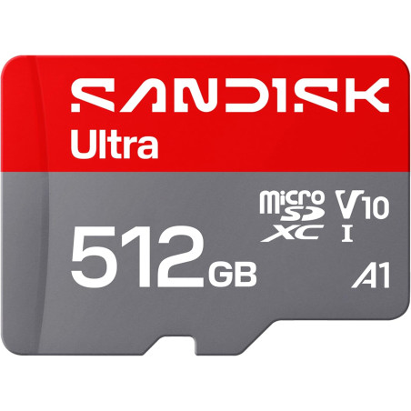 SANDISK Ultra Carte microSDXC UHS-I + SD Adapter, 512 Go (Vitesses de Transfert Jusqu’à 195 Mo/s, vidéos en Full HD, V10, U1, C1
