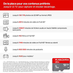 SANDISK Ultra Carte microSDXC UHS-I + SD Adapter, 1 to (Vitesses de Transfert Jusqu’à 195 Mo/s, vidéos en Full HD, V10, U1, C10,