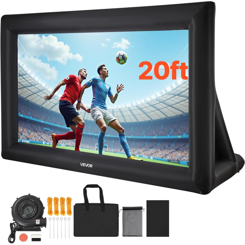 VEVOR Écran de Projection Gonflable Diagonale de 610 cm, Format 16:9, en 600D Lavable, avec Sac de Rangement, Installation Facil