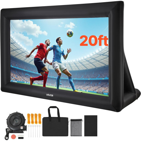 VEVOR Écran de Projection Gonflable Diagonale de 610 cm, Format 16:9, en 600D Lavable, avec Sac de Rangement, Installation Facil