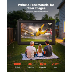 VEVOR Écran de Projection Gonflable Diagonale de 610 cm, Format 16:9, en 600D Lavable, avec Sac de Rangement, Installation Facil