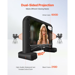 VEVOR Écran de Projection Gonflable Diagonale de 427 cm, Format 16:9, 600D, Lavable, avec Sac de Rangement Portable, Installatio