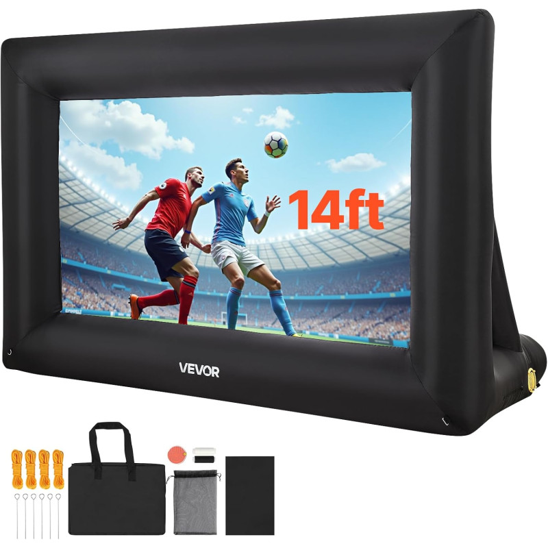 VEVOR Écran de Projection Gonflable Diagonale de 427 cm, Format 16:9, en 600D Lavable, avec Sac de Rangement, Installation Facil