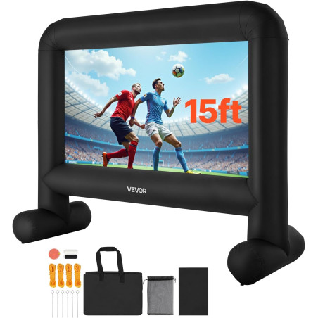 VEVOR Écran de Projection Gonflable Diagonale de 457 cm, Format 16:9, 600D, Lavable, avec Sac de Rangement Portable, Installatio