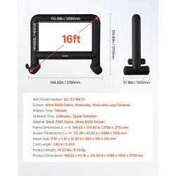 VEVOR Écran de Projection Gonflable Diagonale de 488 cm, Format 16:9, 600D, Lavable, avec Sac de Rangement Portable, Installatio