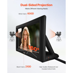 VEVOR Écran de Projection Gonflable Diagonale de 488 cm, Format 16:9, en 600D Lavable, avec Sac de Rangement Portable, Installat