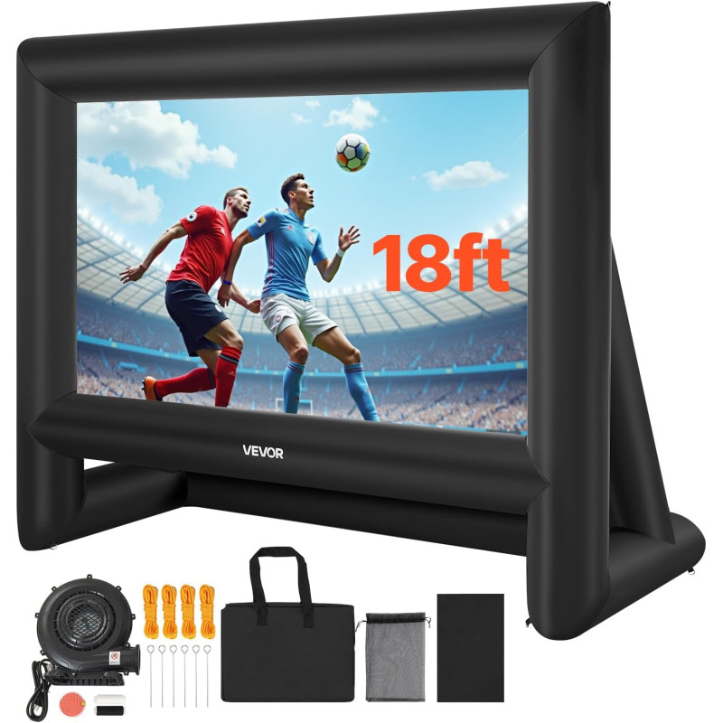 VEVOR Écran de Projection Gonflable Diagonale de 549 cm, Format 16:9, 600D, Lavable, avec Sac de Rangement Portable, Installatio