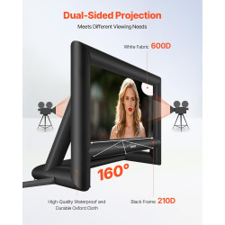 VEVOR Écran de Projection Gonflable Diagonale de 549 cm, Format 16:9, 600D, Lavable, avec Sac de Rangement Portable, Installatio