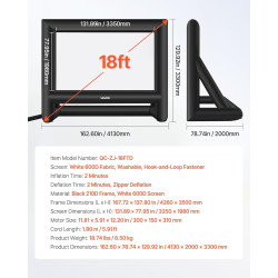 VEVOR Écran de Projection Gonflable Diagonale de 549 cm, Format 16:9, 600D, Lavable, avec Sac de Rangement Portable, Installatio
