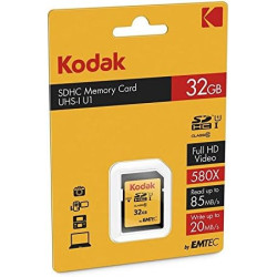 Kodak - Carte SD 32 Go UHS-I U1 V10 SDHC/XC - Carte Mémoire - Vitesse de Lecture 85MB/s Max - Vitesse d'Écriture 25MB/s Max - St