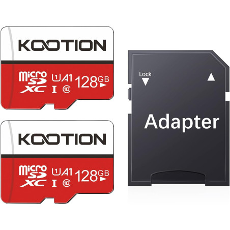 KOOTION Carte Micro SD 128 Go Lot de 2 UHS-I Vitesse jusqu'à 100 m/s,TF Micro SDXC, T-Flash Classe 10, U, A1 pour Drone/Dash Cam