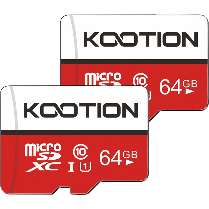 KOOTION Carte Micro SD 64 Go Lot de 2 Carte Mémoire UHS-I Vitesse jusqu'à 90 m/s,TF Micro SDXC, Classe 10, U1 pour Drone/Dash Ca