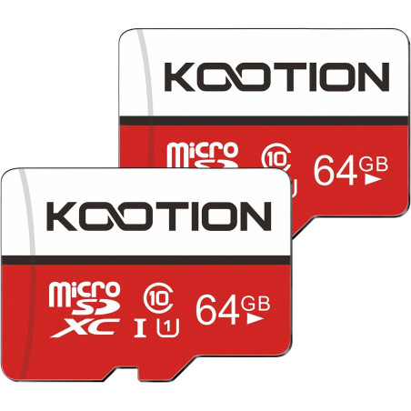 KOOTION Carte Micro SD 64 Go Lot de 2 Carte Mémoire UHS-I Vitesse jusqu'à 90 m/s,TF Micro SDXC, Classe 10, U1 pour Drone/Dash Ca