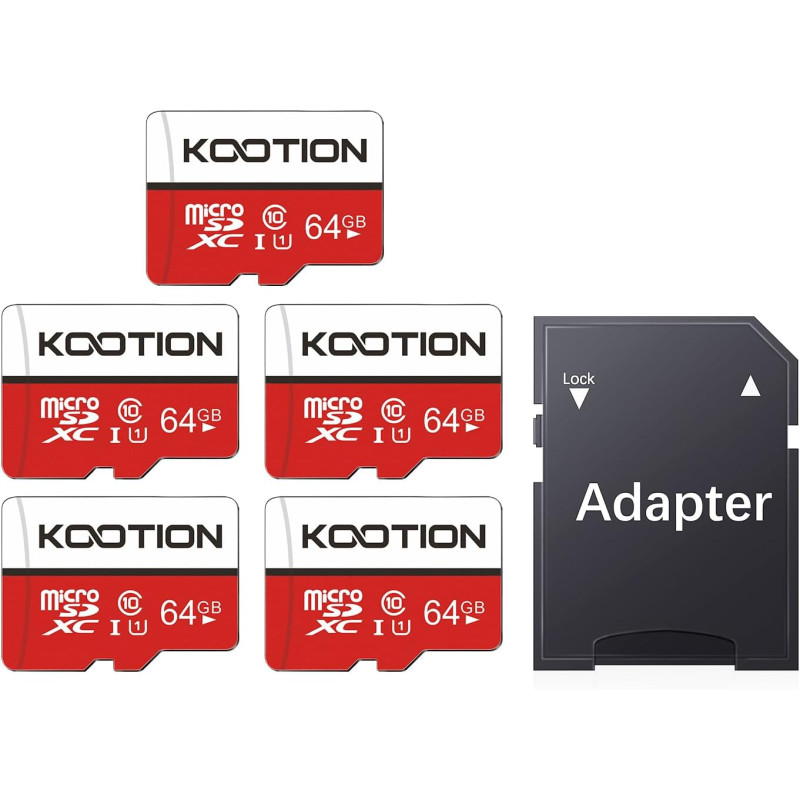 Carte Micro SD 64 Go, KOOTION Micro SD 64 Go Lot de 5 U1 Carte SD Class 10 pour Drone/Dash Cam/Camera/Phone/Nintendo-Switch/PC/T