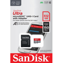 SanDisk Ultra 512 Go microSDXC UHS-I carte pour Chromebook avec adaptateur SD et jusqu'à 150 Mo/s en vitesse de transfert, A1 Ap