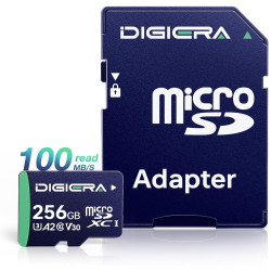 Carte mémoire microSDXC UHS-I CT100 256 Go avec Adaptateur – Jusqu’à 100 Mo/s, C10, U3, V30, Full HD, A2, pour Smartphones, tabl