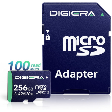 Carte mémoire microSDXC UHS-I CT100 256 Go avec Adaptateur – Jusqu’à 100 Mo/s, C10, U3, V30, Full HD, A2, pour Smartphones, tabl