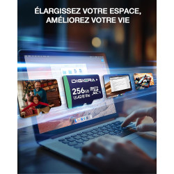 Carte mémoire microSDXC UHS-I CT100 256 Go avec Adaptateur – Jusqu’à 100 Mo/s, C10, U3, V30, Full HD, A2, pour Smartphones, tabl