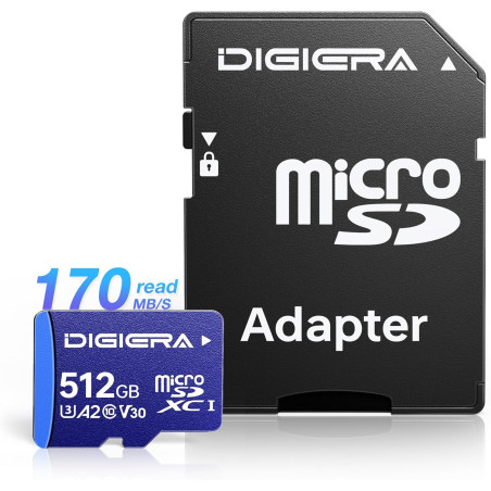 Carte mémoire microSDXC UHS-I LT100 512 Go avec Adaptateur – Jusqu’à 170 Mo/s, C10, U3, V30, 4K, A2, pour Smartphones, tablettes