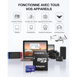 Carte mémoire microSDXC UHS-I LT100 512 Go avec Adaptateur – Jusqu’à 170 Mo/s, C10, U3, V30, 4K, A2, pour Smartphones, tablettes