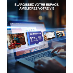 Carte mémoire microSDXC UHS-I LT100 512 Go avec Adaptateur – Jusqu’à 170 Mo/s, C10, U3, V30, 4K, A2, pour Smartphones, tablettes
