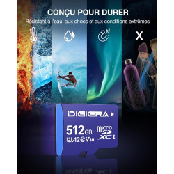 Carte mémoire microSDXC UHS-I LT100 512 Go avec Adaptateur – Jusqu’à 170 Mo/s, C10, U3, V30, 4K, A2, pour Smartphones, tablettes