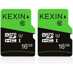 KEXIN Lot de 2 Cartes Micro SD 16 Go MicroSDHC UHS-I Classe 10 A1 U1 Mini SD avec Adaptateur Carte mémoire pour Smartphone, Tabl