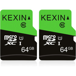 KEXIN Carte Micro SD 64Go de Haute Vitesse Jusqu'à 85 Mo/s, Lot de 2 Cartes Mémoire MicroSDXC 64 Go UHS-I C10 U3, Carte TF pour 