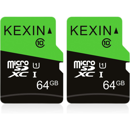 KEXIN Carte Micro SD 64Go de Haute Vitesse Jusqu'à 85 Mo/s, Lot de 2 Cartes Mémoire MicroSDXC 64 Go UHS-I C10 U3, Carte TF pour 