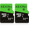 KEXIN Carte Micro SD 64Go de Haute Vitesse Jusqu'à 85 Mo/s, Lot de 2 Cartes Mémoire MicroSDXC 64 Go UHS-I C10 U3, Carte TF pour 