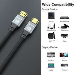 8K câble HDMI 1m, câble HDMI haute vitesse 48Gbps 8K@60Hz 4K@120Hz, HDCP 2.2 & 2.3, DTS:X, HDR 10 Compatible avec Roku TV/eARC/3