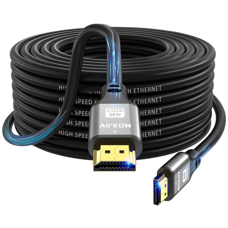 4k HDMI câble 15m, haute vitesse HDMI 2.0, 18Gbps, Ultra HD, Ethernet Audio retour, vidéo 4K, 1080p, 3D, Arc, HDR Compatible ave