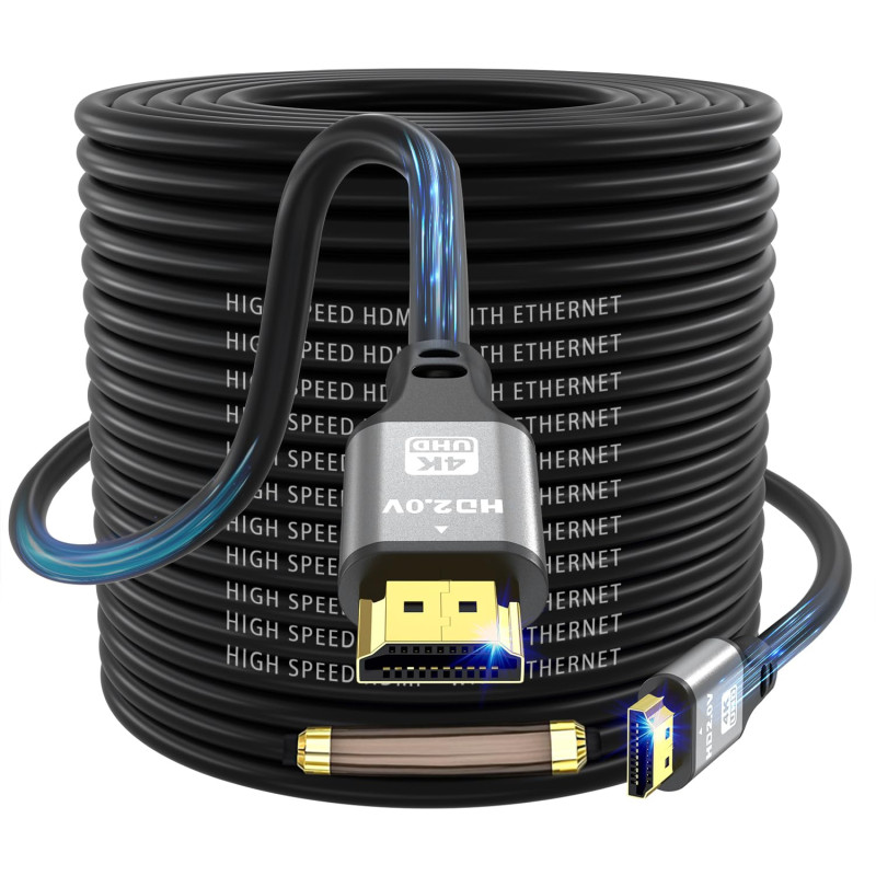 Câble HDMI 2.0 Haute Vitesse 30m - 4K@60Hz 18Gbps, Ultra HD, Ethernet, Audio Retour, HDR - Compatible Xbox, PS5/PS4, HDTV, Ordin