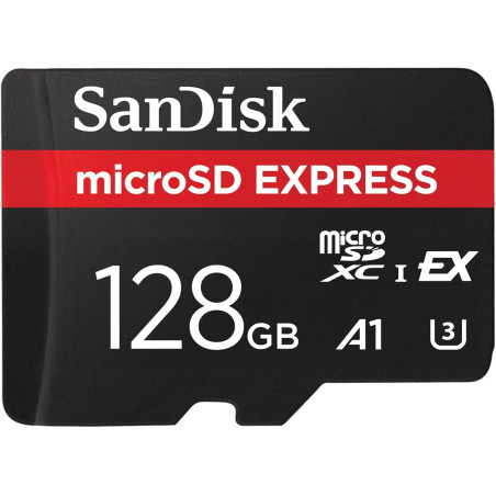 SanDisk MicroSD Express, 128 Go Carte, Vitesse de Lecture/Écriture Jusqu'à 880/480 Mo/s, 4,4 Fois Plus Rapide Que Nos Cartes Cla