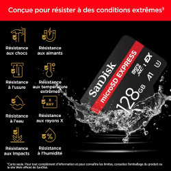 SanDisk MicroSD Express, 128 Go Carte, Vitesse de Lecture/Écriture Jusqu'à 880/480 Mo/s, 4,4 Fois Plus Rapide Que Nos Cartes Cla