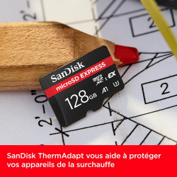 SanDisk MicroSD Express, 128 Go Carte, Vitesse de Lecture/Écriture Jusqu'à 880/480 Mo/s, 4,4 Fois Plus Rapide Que Nos Cartes Cla