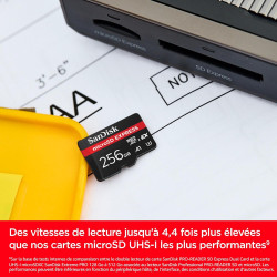 SanDisk microSD Express, 256 Go Carte microSD, Vitesee de lecture/écriture jusqu'à 880/480 Mo/s, Des vitesses de lecture jusqu’à