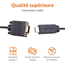 Amazon Basics Câble HDMI (source) vers (affichage) VGA - NON bidirectionnel - plaqué or, 6 feet, noir