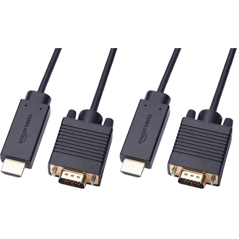 Amazon Basics Câble HDMI (source) vers (affichage) VGA - NON bidirectionnel - plaqué or, 6 feet, noir (Lot de 2)