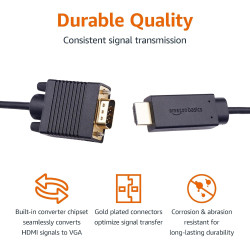 Amazon Basics Câble HDMI (source) vers (affichage) VGA - NON bidirectionnel - plaqué or, 6 feet, noir (Lot de 2)