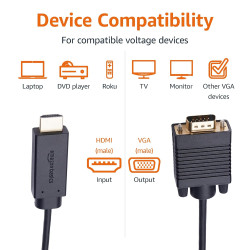 Amazon Basics Câble HDMI (source) vers (affichage) VGA - NON bidirectionnel - plaqué or, 6 feet, noir (Lot de 2)