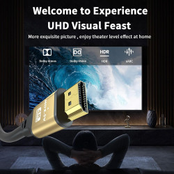 Cable HDMI 10M, 8K@60Hz 4K@120Hz, Câble HDMI 2.1 Ultra HauteVitesse avec Connecteurs Plaqués Or, Boîtier en Aluminium Pour TV/Mo
