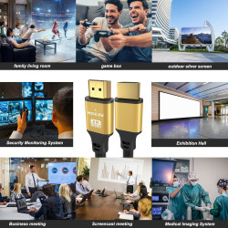 Cable HDMI 10M, 8K@60Hz 4K@120Hz, Câble HDMI 2.1 Ultra HauteVitesse avec Connecteurs Plaqués Or, Boîtier en Aluminium Pour TV/Mo